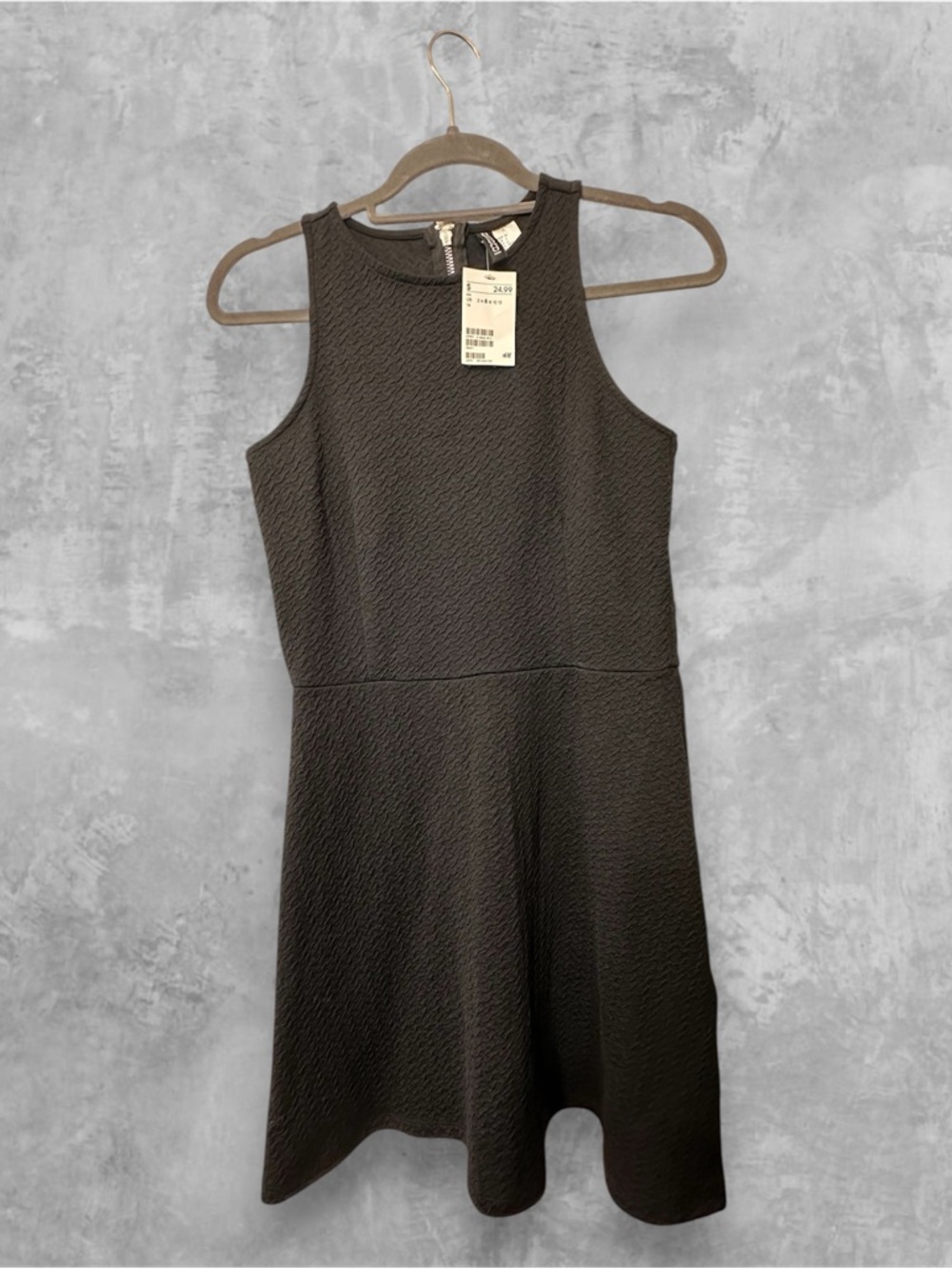 H&M Black Textured Sleeveless Mini Dress